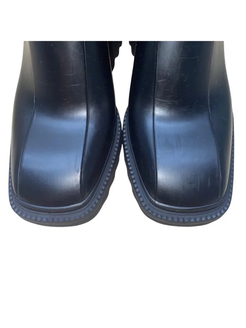 Chloe Women’s Black Rubber Zip-Up Chunky Heel Square Toe Betty Rain Boots Sz 10